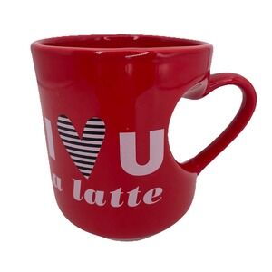 Valentine's Red Heart Stylish "I Love You A Latte" Coffee Mug Heart Handle 12oz